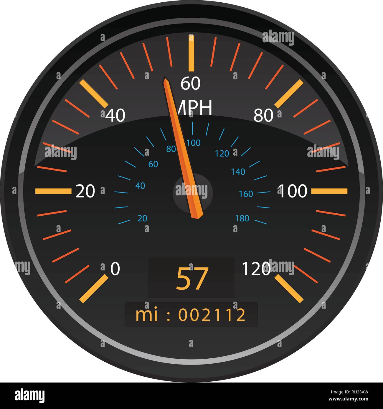 MPH Meilen pro Stunde Tacho Kilometeranzeige Automotive Dashboard Manometer Vector Illustration Stock Vektor
