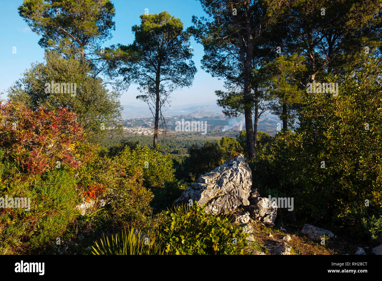 Natur Landschaft. Dämmerung in der natürlichen Räume der Münze. Valle del Guadalhorce. Provinz Malaga, Andalusien. Spanien Europa Stockfoto
