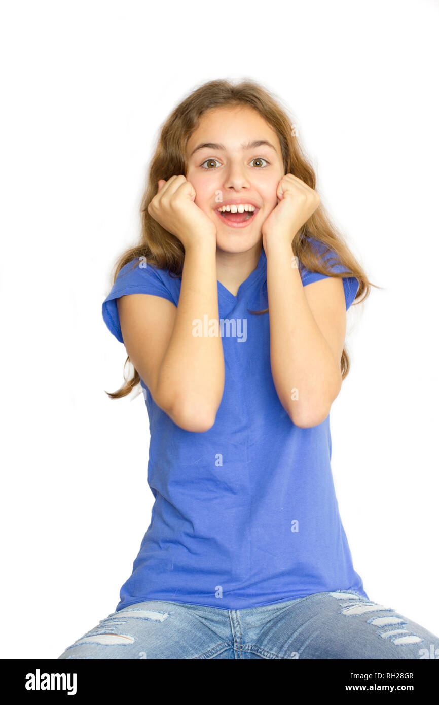 Sehr schöne jugendlicher Mädchen lacht isoliert Stockfoto