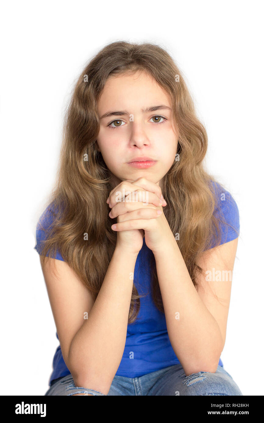 Sehr verängstigt jugendlicher Mädchen mit den Tränen Stockfoto