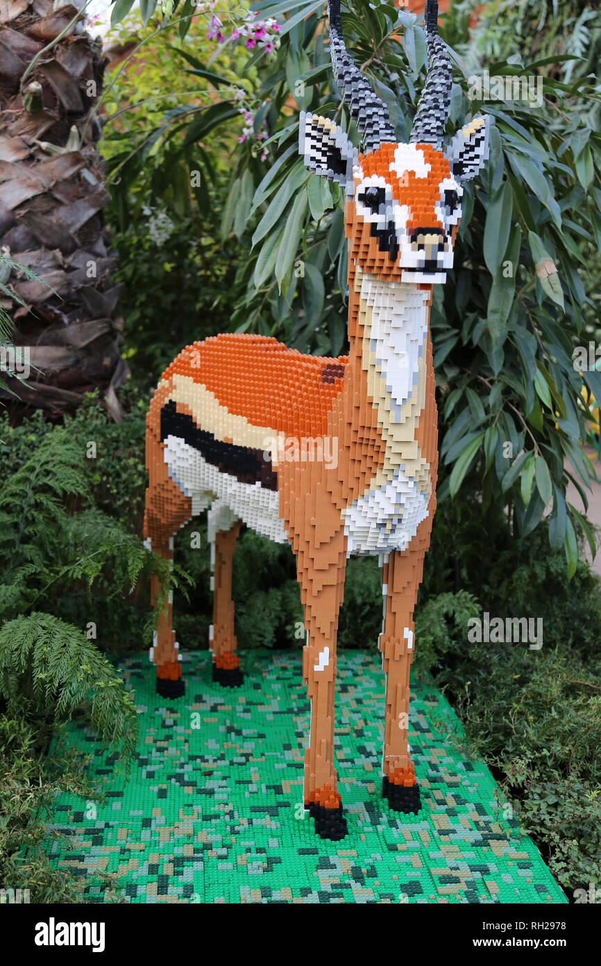 Große Ziegel Safari 2019 Gazelle aus Lego, RHS Garden Wisley, Woking, Surrey, England, Großbritannien, USA, UK, Europa Stockfoto