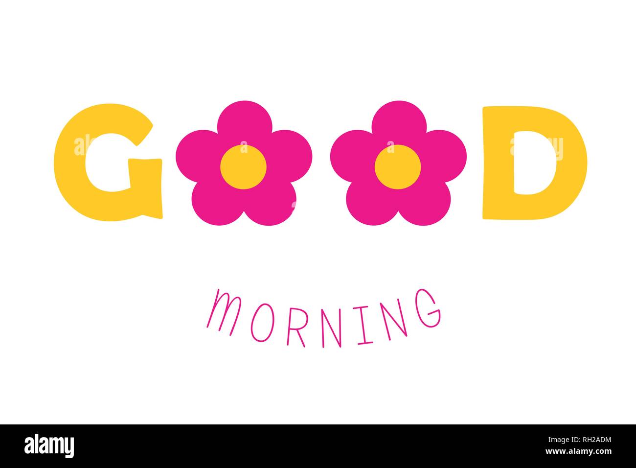 Guten Morgen Typographie Grußkarte mit rosa Blumen Vektor-illustration EPS 10. Stock Vektor