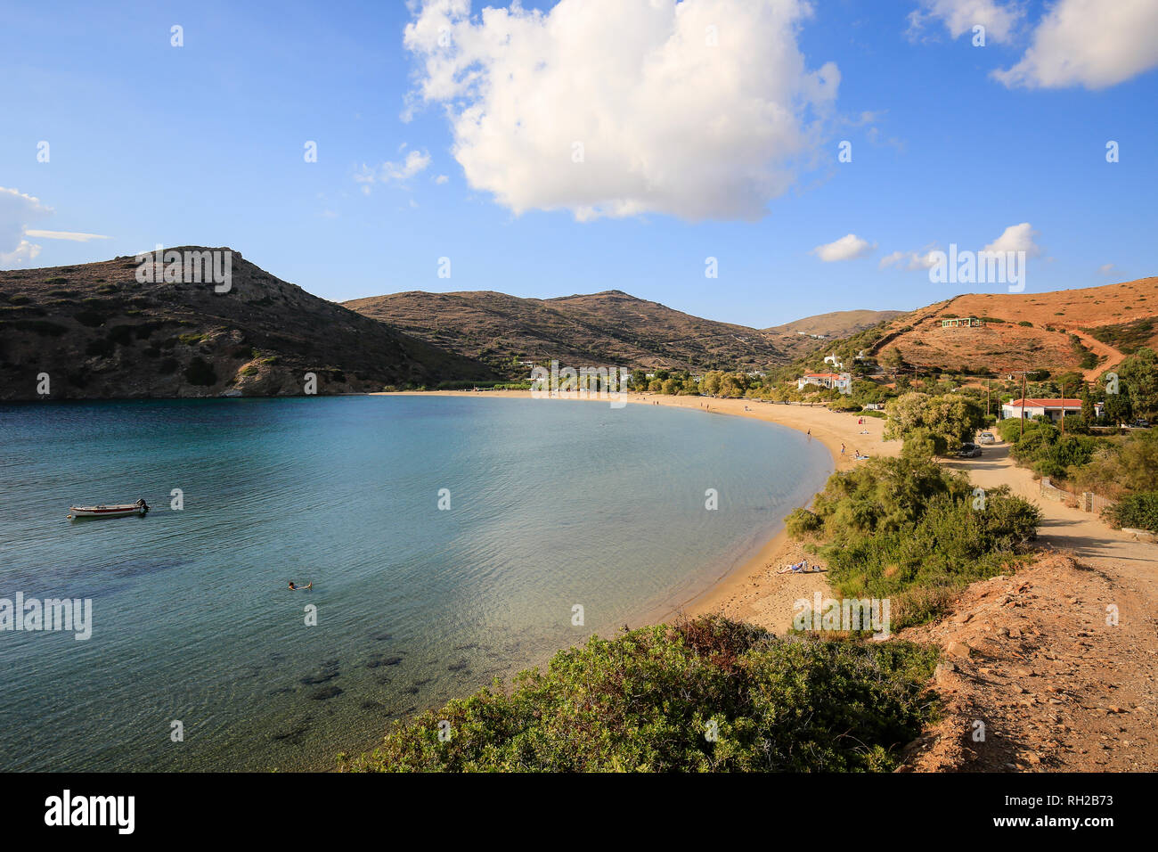Insel Andros, Kykladen, Griechenland - Strand Paralia Fellou nördlich von Gavrion. Insel Andros, Kykladen, Griechenland - Strand Paralia Fellou noerdlich von G Stockfoto