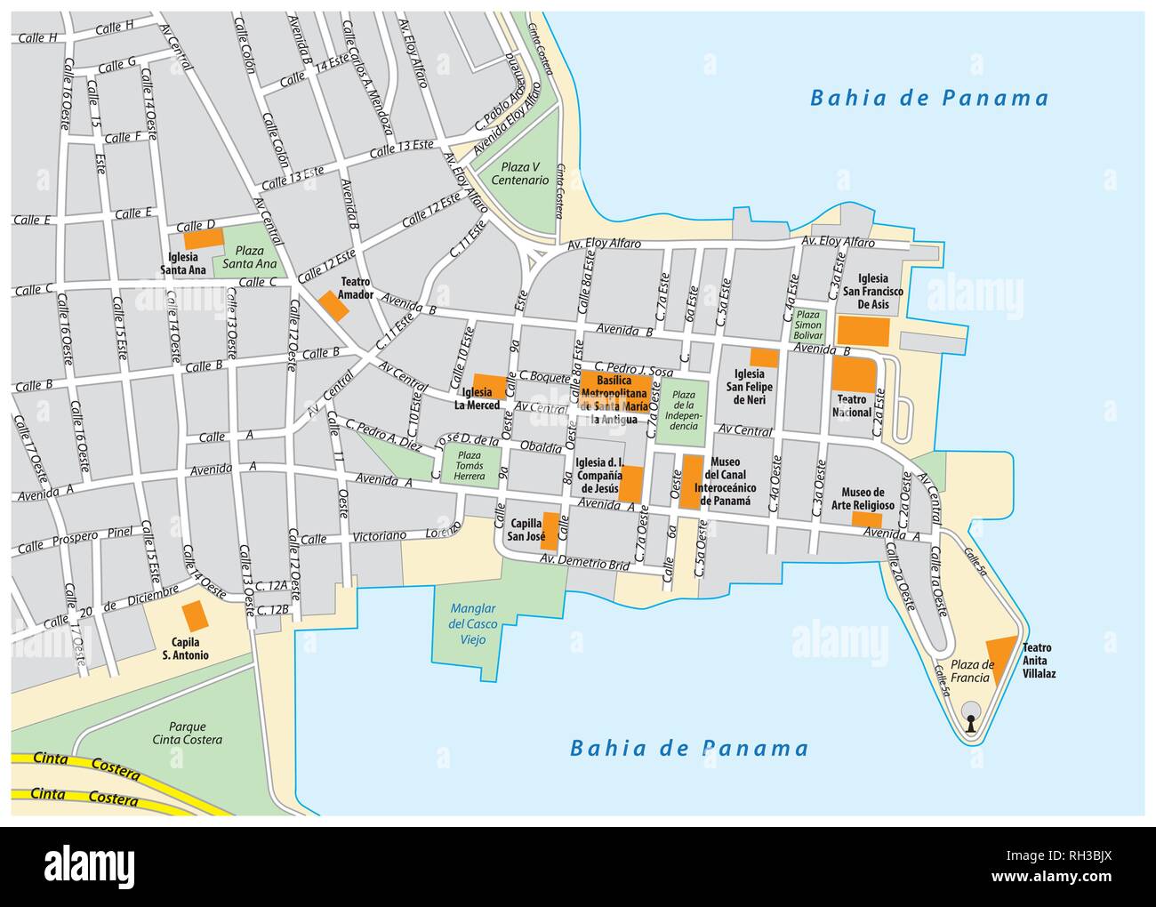 Karte von der Altstadt von Panama City, Panama Stock Vektor