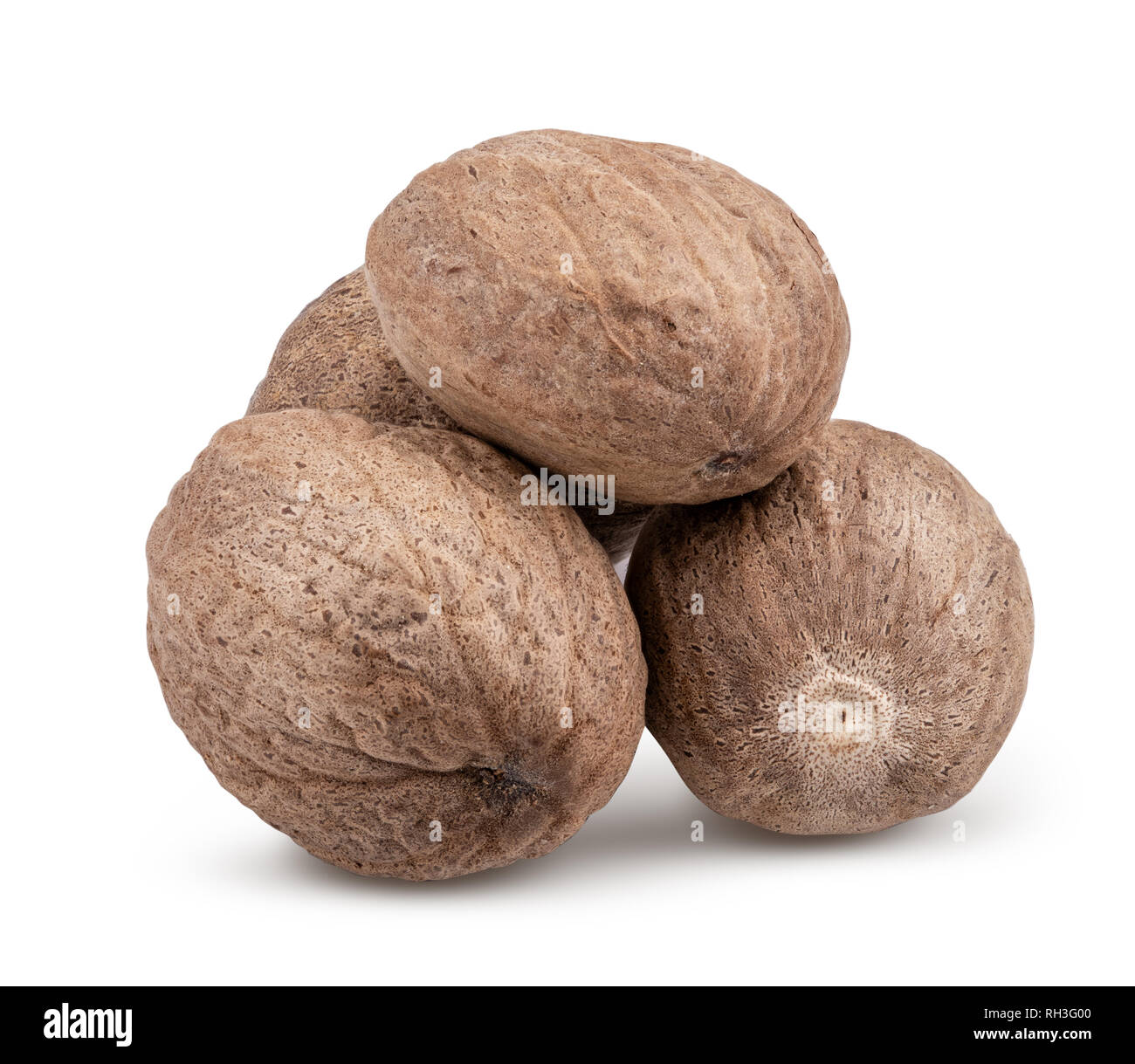 Trocken Muskat auf weißem Hintergrund. Freistellungspfad Stockfoto