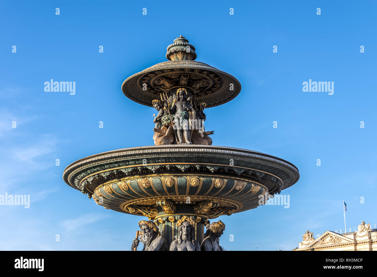 Brunnen auf dem Place de la Concorde - Paris, Frankreich Stockfoto