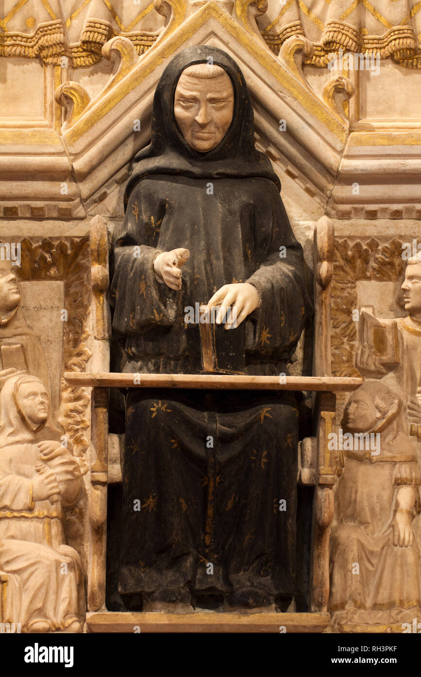 Black Monk Lehre - Details der Sarkophag des Lanfranco Settala (von Giovanni di Balduccio, 14 C) - Kirche San Marco, Mailand Stockfoto