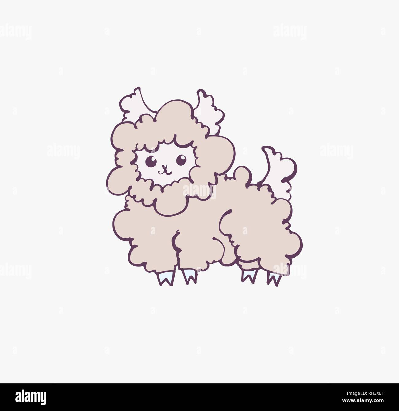 Doodle Zeichnung von Little llama in kawaii Stil Stock Vektor