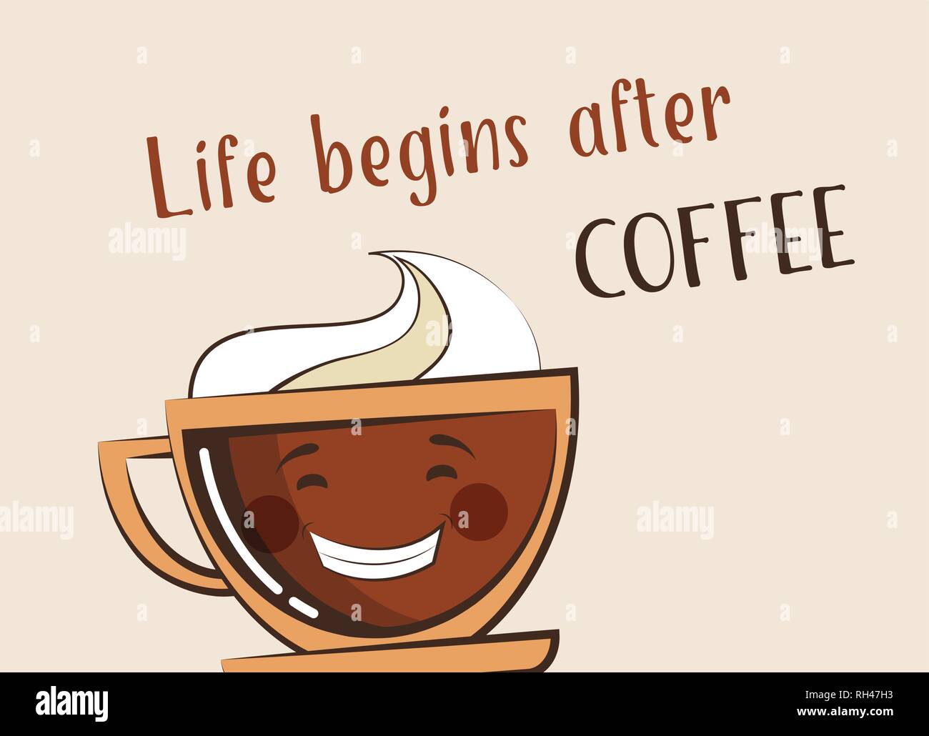 Kaffee emoji Schale mit lustigen Zitat. Vector Illustration Stock Vektor
