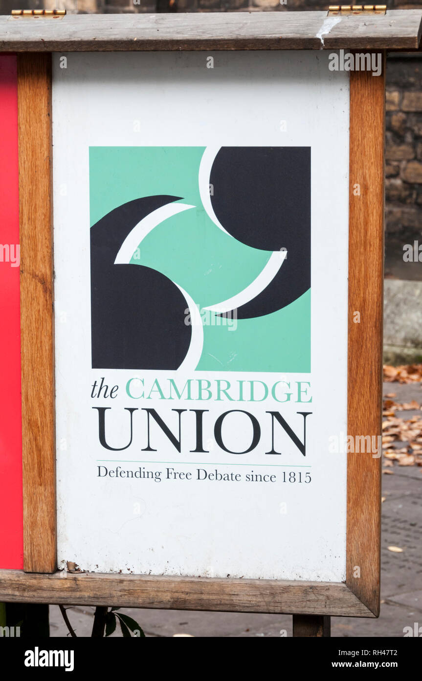 Ein Zeichen für die Cambridge Union Diskussionsklubs. Stockfoto