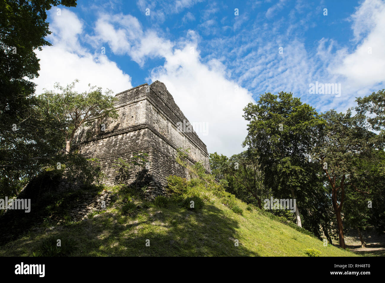 Die Maya Tempel von dzibanche im Wald von Mexiko mit blauen Himmel hinter sich. Stockfoto