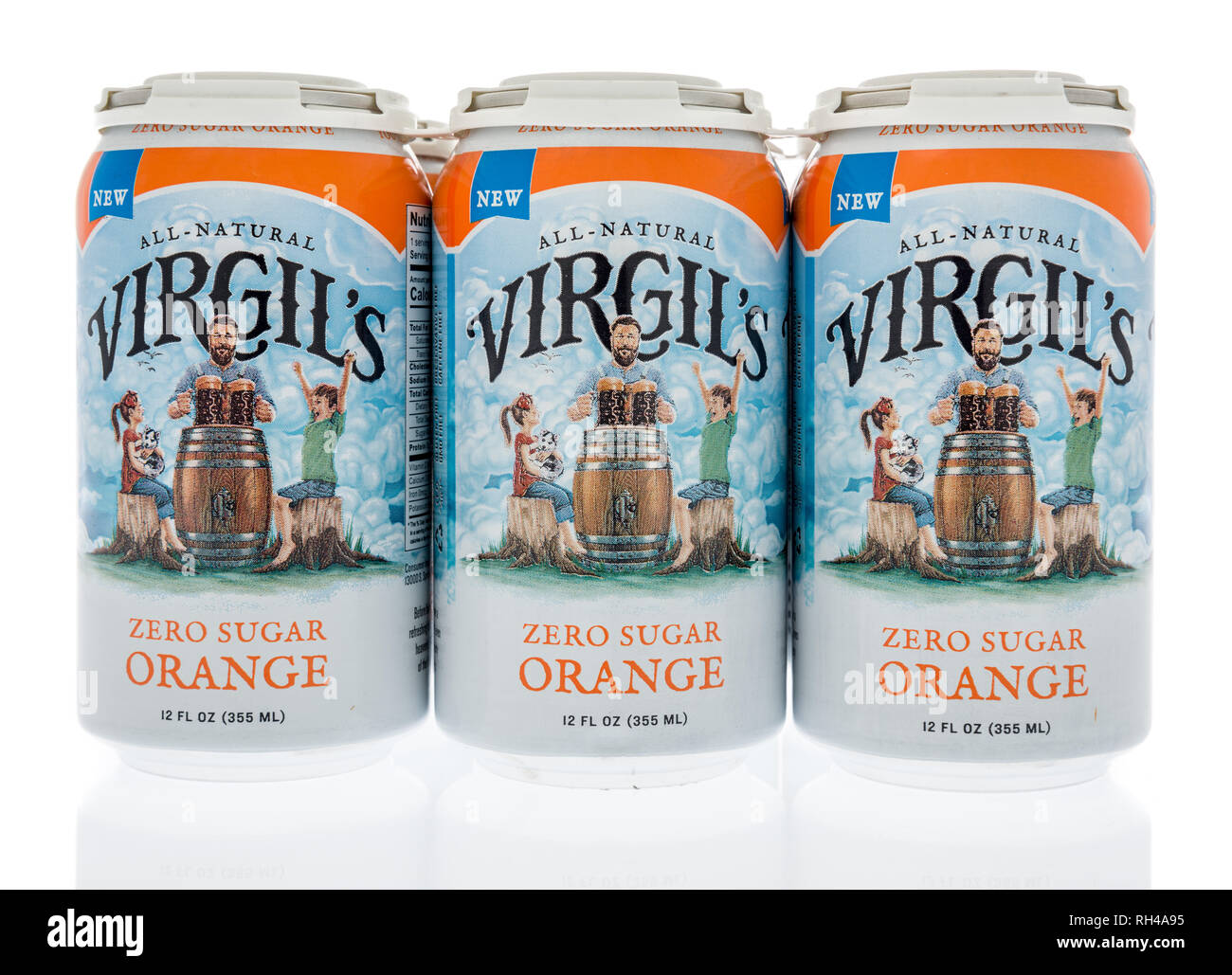 Winneconne, WI - 27 Januar 2019: ein Six Pack von Virgils orange Soda auf einem isolierten Hintergrund Stockfoto