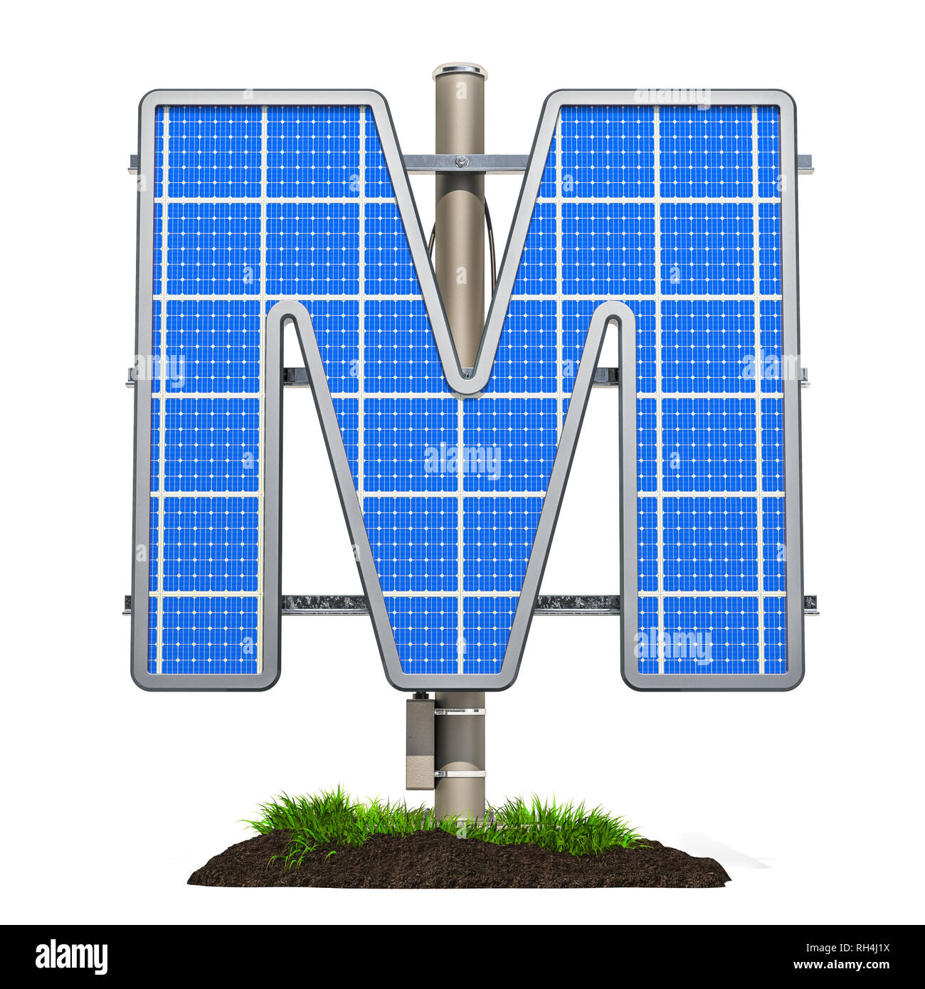 Buchstaben M. Solarpanel in der Buchstabe M, 3D-Rendering auf weißem Hintergrund geformt Stockfoto