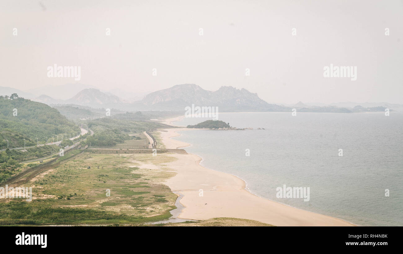 Luftaufnahme in der Nähe von militärischen Grenze zwischen Nord- und Südkorea Stockfoto