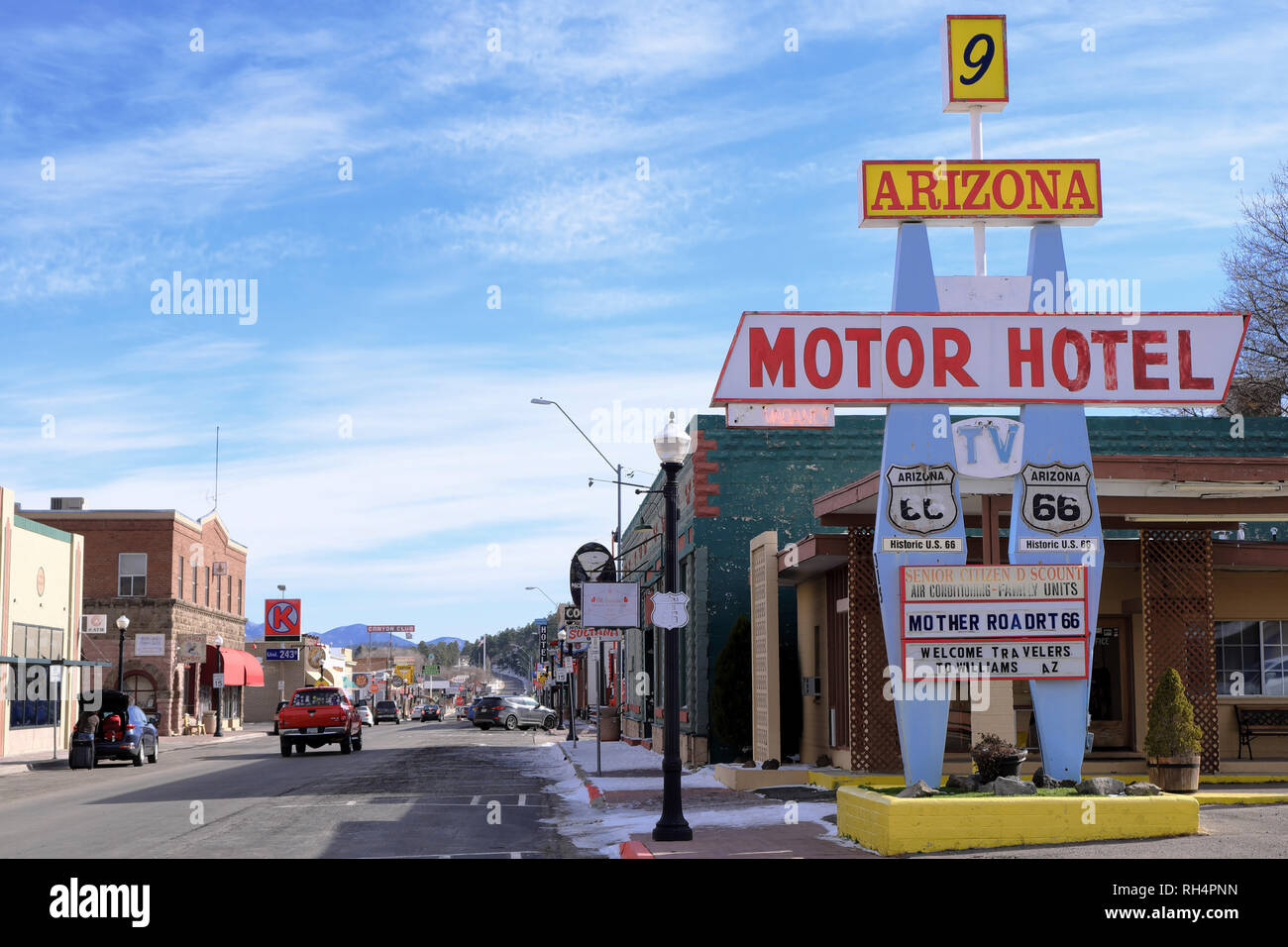USA, Tennessee, Williams: Stadt und Anzeige für ein Motor Hotel entlang der  legendären Route 66 Stockfotografie - Alamy