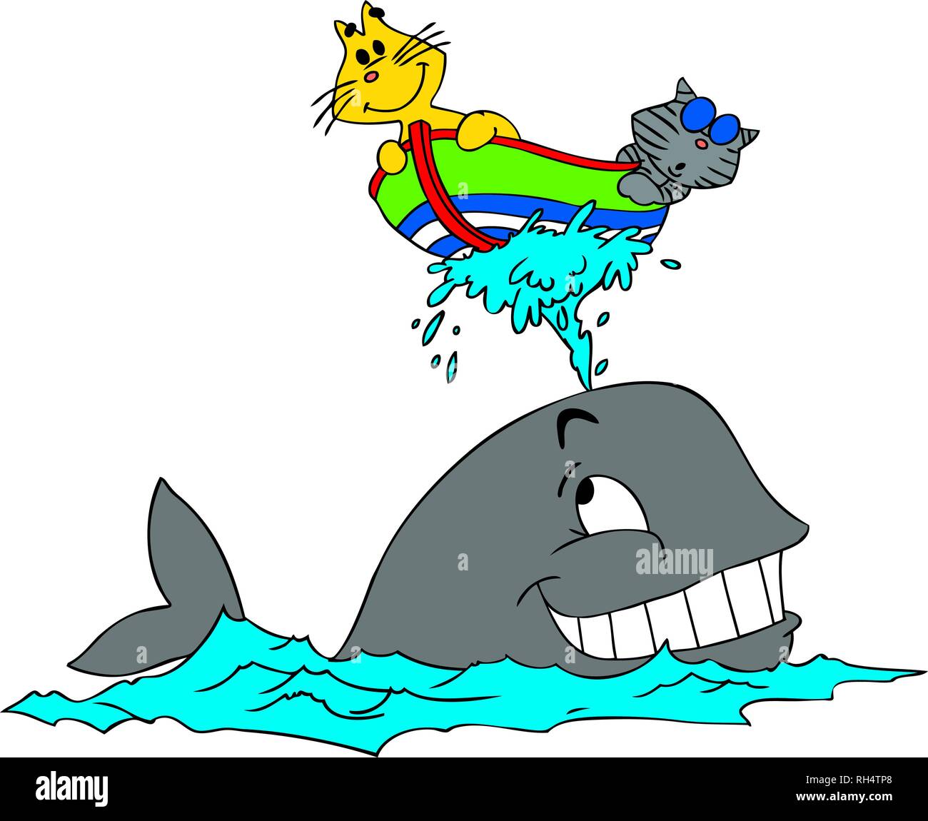 Vector Abbildung von zwei cartoon Katzen und ein Wal Stock Vektor