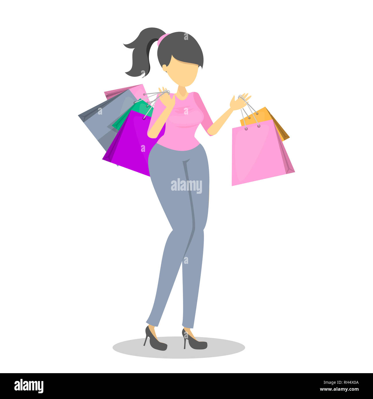 Gerne schöne Frau mit Einkaufstüten. Web Banner für Online Store. Big sale Plakat. Schwarzer Freitag. E-Commerce und großen Rabatt. Stockfoto