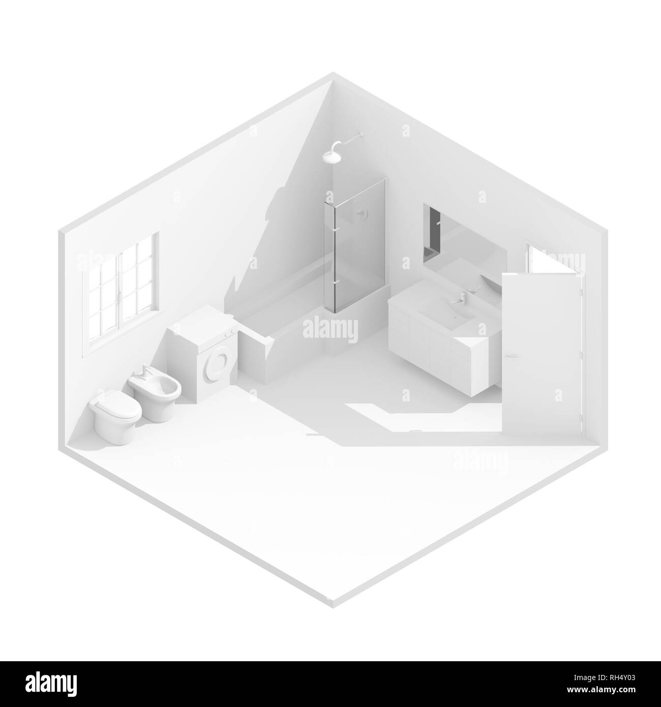 3d Isometrische Darstellung Abbildung Weisse Eingerichtetes Badezimmer Stockfotografie Alamy