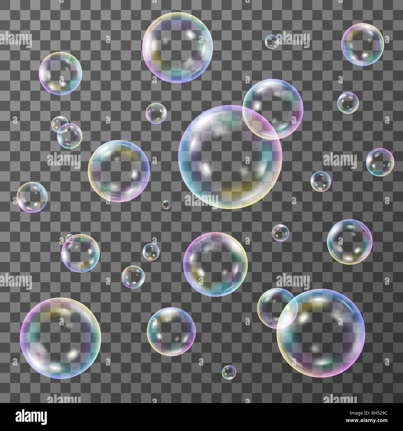 Seifenblasen Auf Transparentem Hintergrund Vektor Einrichten Stock Vektorgrafik Alamy