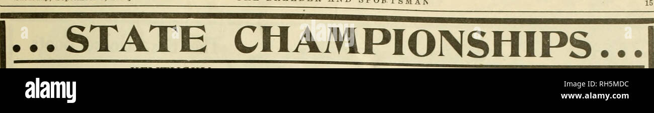 . Züchter und Sportler. Pferde. Samstag, September 1, 1906] Der Züchter und Sportler. KENTUCKY OWENSBORO, 24. Mai 1906 gewann DURCH HERRN WOOLFOLK HENDERSON, 98 X 100 MIT-ILLINOIS BLOOMINGTON, 24. Mai 1906 gewann durch den MB. J.R.GRAHAM, 94 i100 aus 19 yards Peters Werkseitig geladen Schalen der TROST HANDICAP - GRAND AMERICAN 1905 gewann durch Herrn James T. Atkinson, -99 x 100 aus 18 Yard Markierung. In diesem Fall 2 Punkte von 98, 5 auf 97, und 4 der 96. Alle mit der Peters Werkseitig geladen Schalen der gewählten Munition von Amateur- und Experte. Der Peters Cartridge Company - NEW YORK: 98 Kammern ST., T. H. Keller, Mgr. Stockfoto