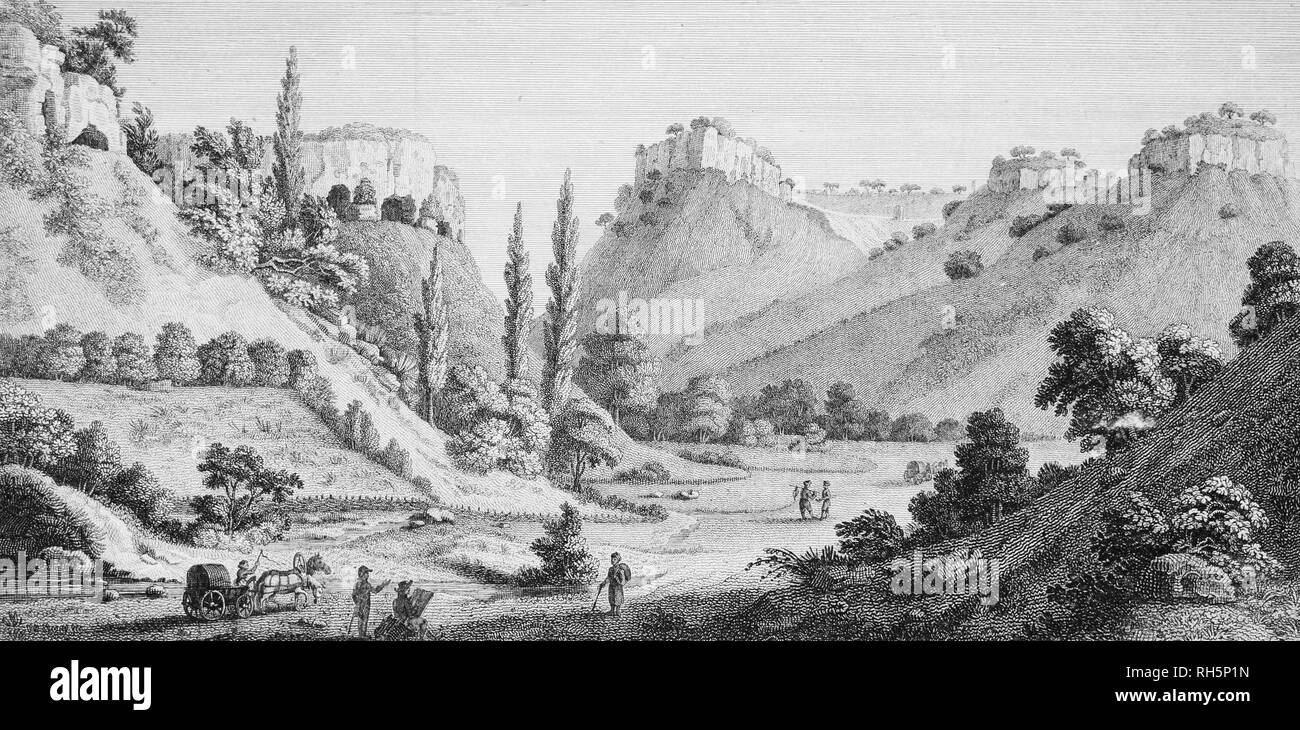 Alexandre de Paldo. Mangup Kale in Krim. Lithographie, 1805. Mangup Grünkohl ist eine mittelalterliche Höhle entfernt, im malerischen Tal in Bakhchysaray Umgebung. Stockfoto