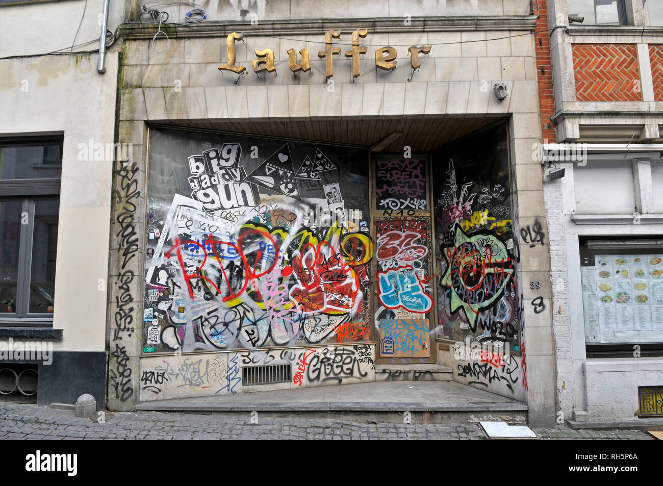Street Art/Graffiti im Zentrum von Brüssel, Europa. Stockfoto