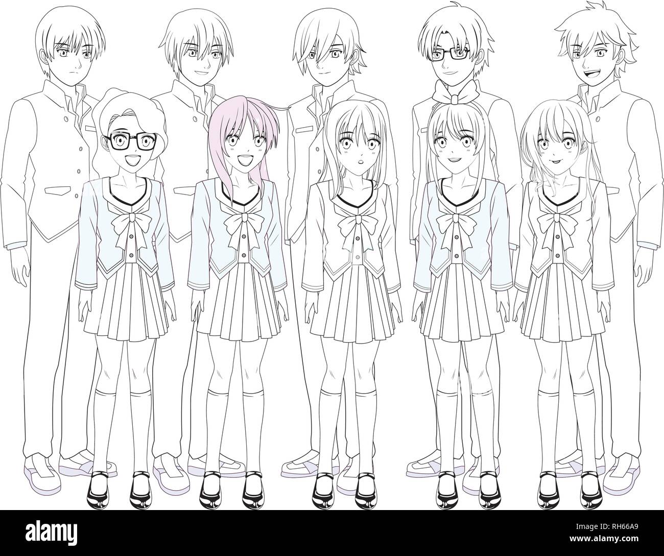 Anime Manga Gruppe Stock Vektorgrafik Alamy