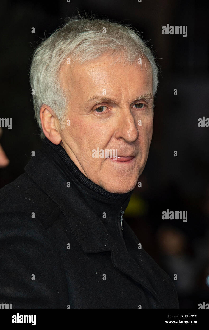 James Cameron besucht die Weltpremiere von "Alita: Battle Angel' im Odeon Leicester Square. Stockfoto