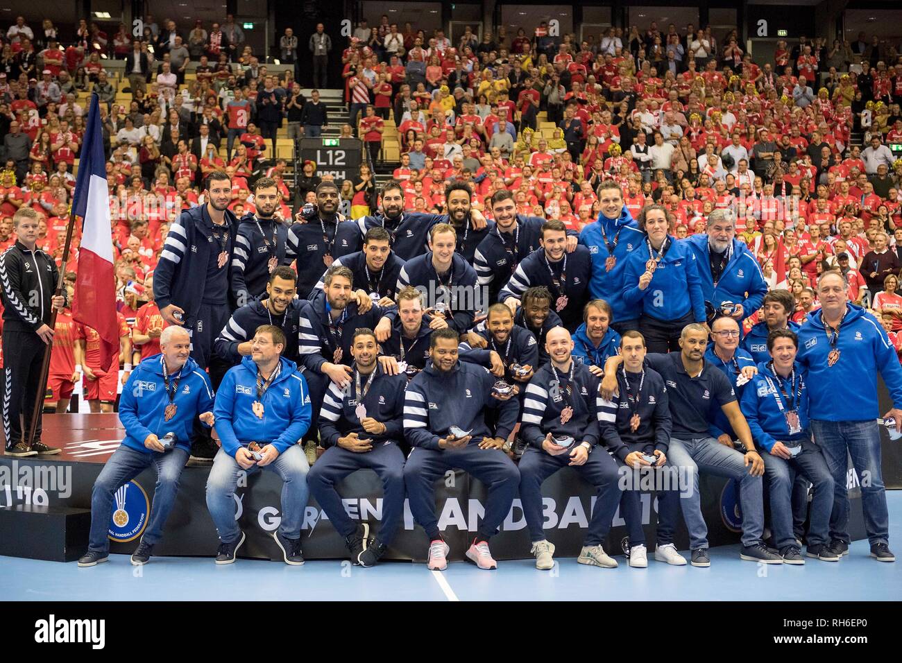 Siegerehrung, Team Frankreich Platz 3, Bronzemedaille, FRA, Team, Bronze, Endgültige, Norwegen (NOR) - Dänemark (DEN) 22:31, 27.01.2019 in Herning/Dänemark Handball WM 2019, vom 10.01. - 27.01.2019 in Deutschland/Dänemark. | Verwendung weltweit Stockfoto