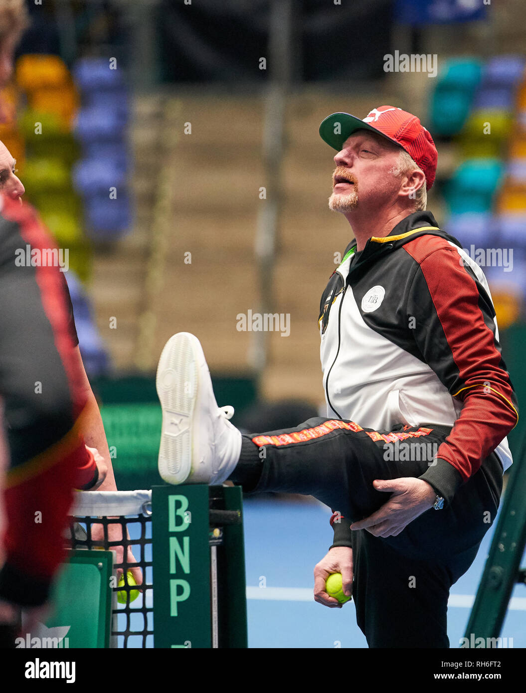 Frankfurt am Main, Deutschland. 01 Feb, 2019. Boris Becker, DTB-Leiter der Mens Tennis, halbe Größe, Porträt, in einer Schulung, Training vor dem Spiel Deutschland - UNGARN Qualifier Runde Mens Tennis Davis Cup in Frankfurt, Deutschland, 01. Februar 2019 Saison 2018/2019, Kredit: Peter Schatz/Alamy leben Nachrichten Stockfoto