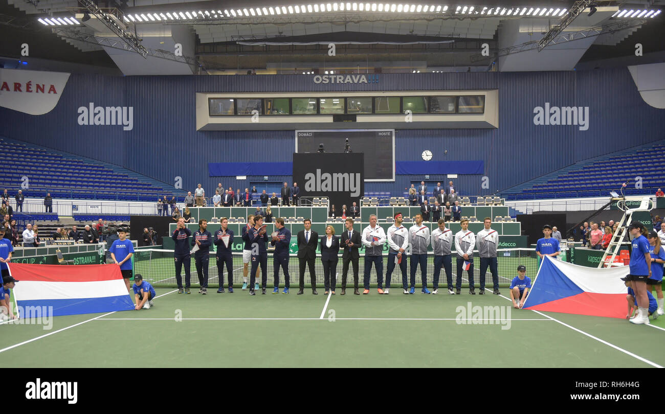 Eröffnungsfeier vor dem Tennis Davis Cup Qualifikationsspiele Tschechien gegen Niederlande in Ostrava, Tschechische Republik, 2. Februar 2019. (CTK Photo/Jaroslav Ozana) Stockfoto