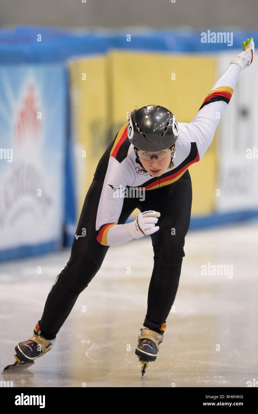Dresden, Deutschland. 01 Feb, 2019. Shorttrack Wm, vorläufige, 500 m