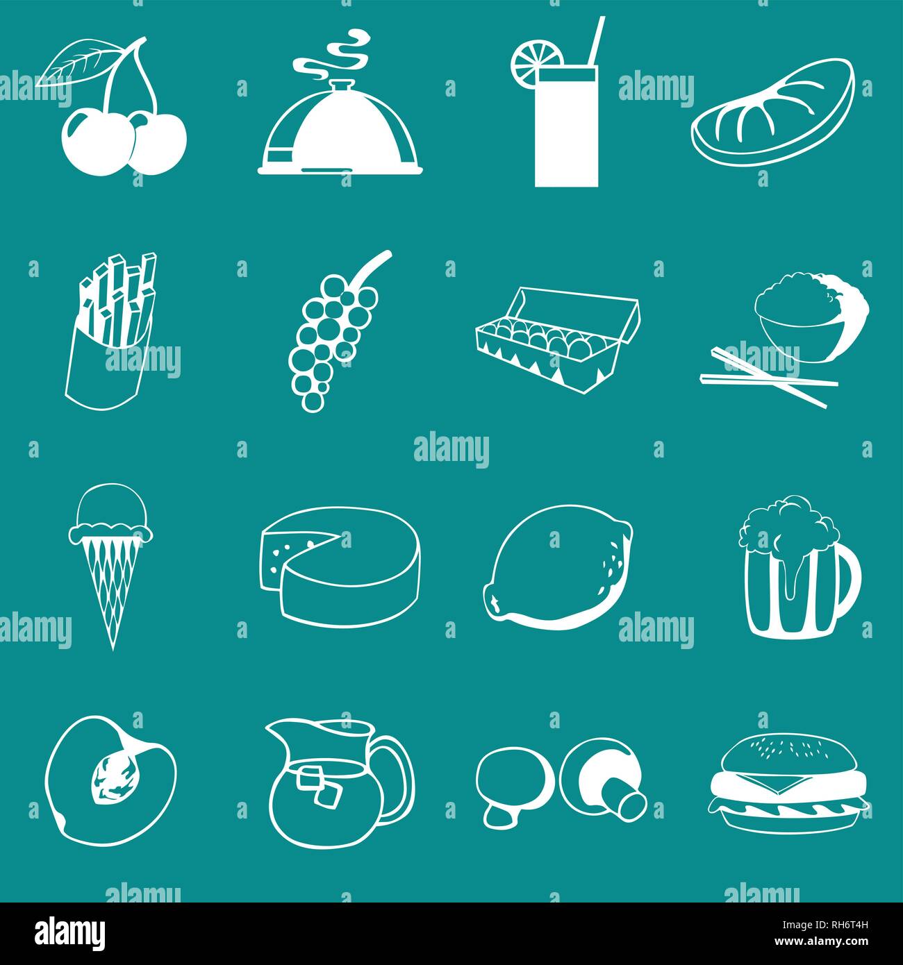 Vektor Essen, Gemüse und Getränke Icon Set auf Flachen UI Farbe Hintergrund Stock Vektor