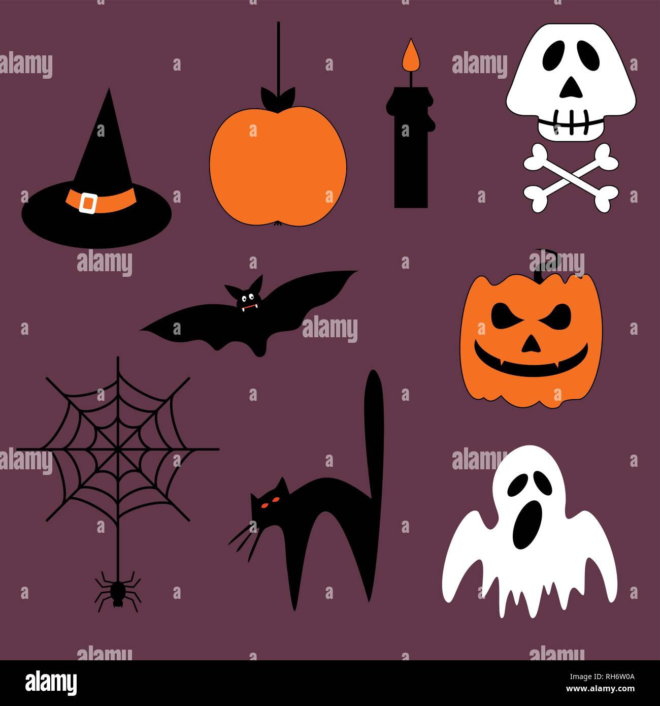 Halloween Vektor einrichten von Icons und Symbolen. Beängstigend Hintergrund cartoon Doodle. Vektor isoliert Illustrationen. Stock Vektor