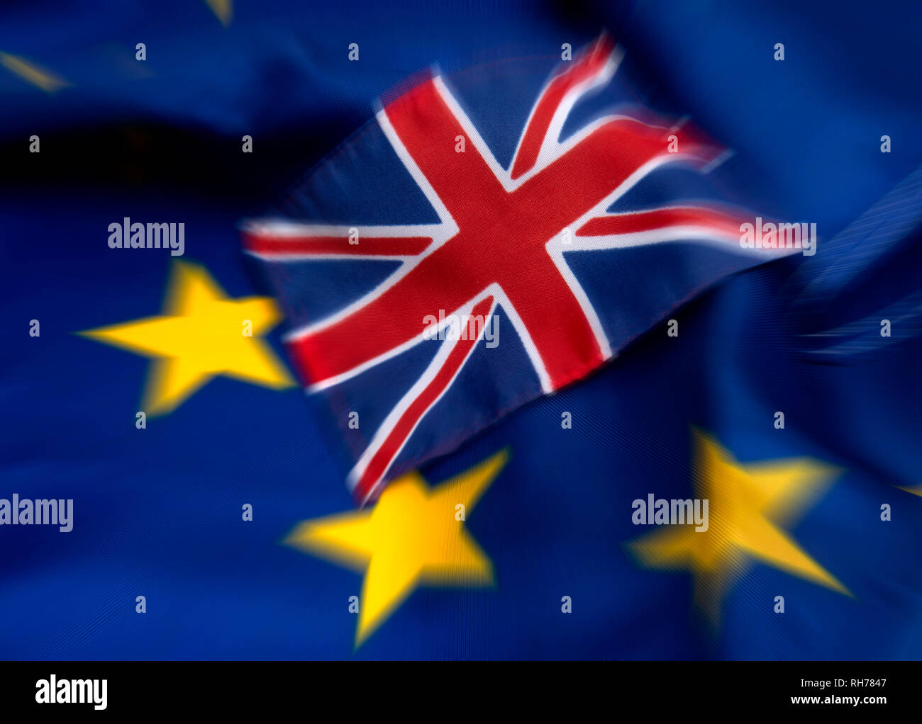 Flaggen der Europäischen Union und Vereinigtes Königreich Stockfoto