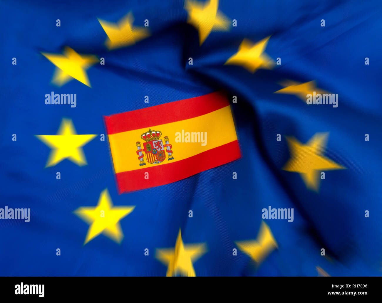 Flaggen der Europäischen Union und Spanien Stockfoto