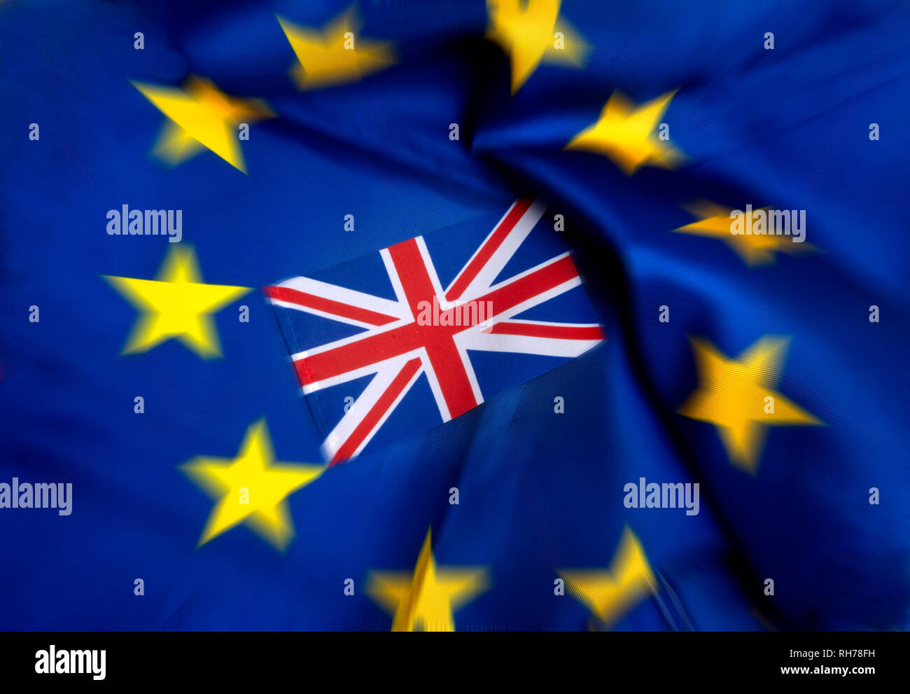 Flaggen der Europäischen Union und Vereinigtes Königreich Stockfoto