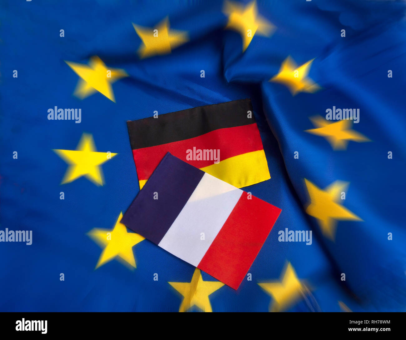 Flaggen der Europäischen Union, Deutschland und Frankreich Stockfoto