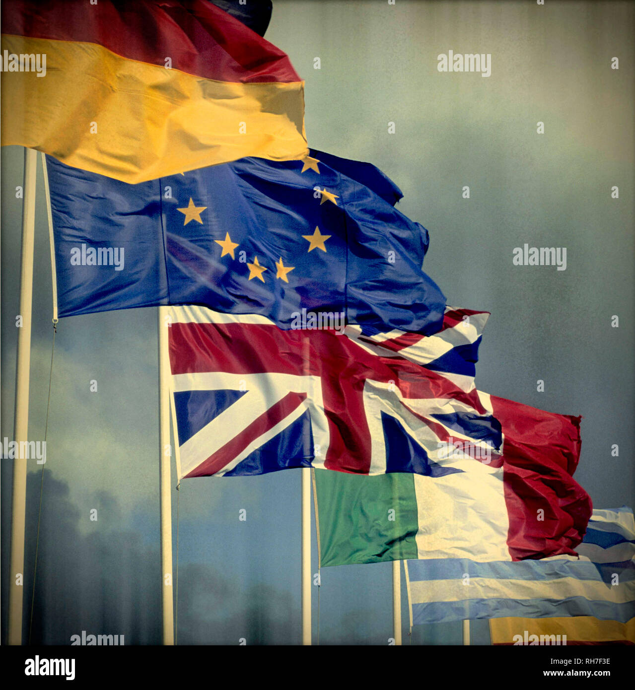 Vielfalt der europäischen Flaggen, Stockfoto