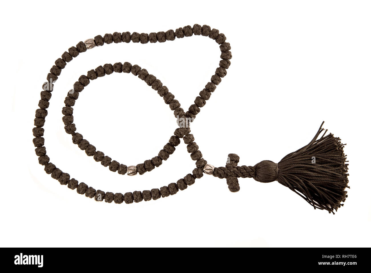 Schwarz orthodoxer Rosenkranz Nahaufnahme isoliert Stockfoto
