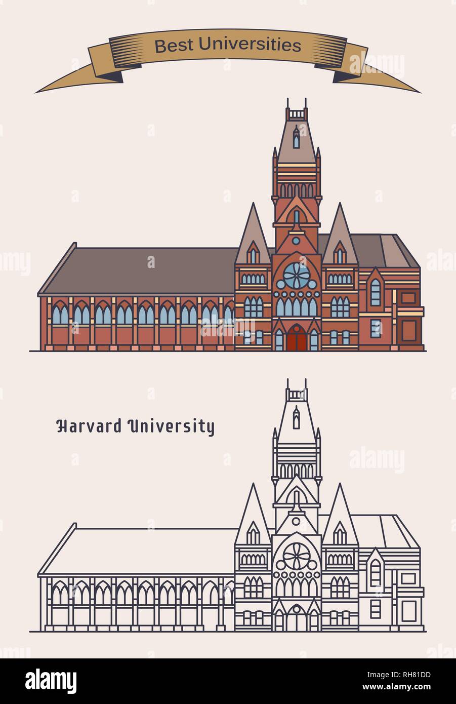 Harvard University Gebäude für Bildung. Stock Vektor