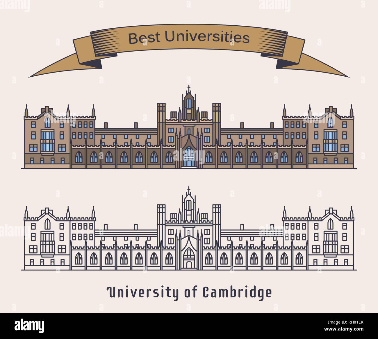 Universität Cambridge Gebäude. Architektur Stock Vektor