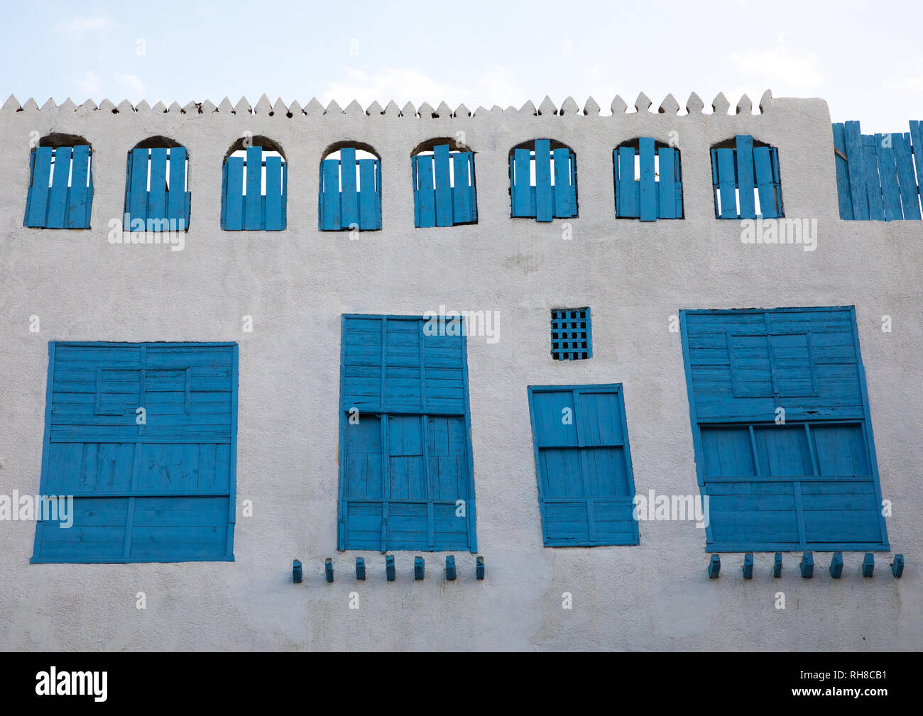 Altes Haus mit Holz- mashrabiya in al-Balad Viertel, Mekka Provinz, Jeddah, Saudi-Arabien Stockfoto
