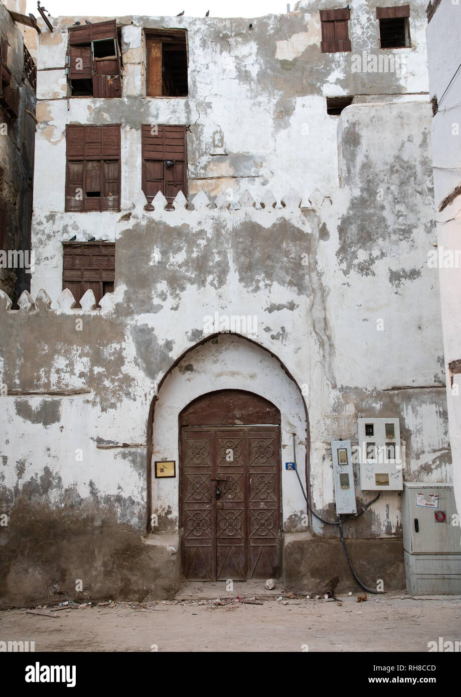 Altes Haus mit Holz- mashrabiya in al-Balad Viertel, Mekka Provinz, Jeddah, Saudi-Arabien Stockfoto