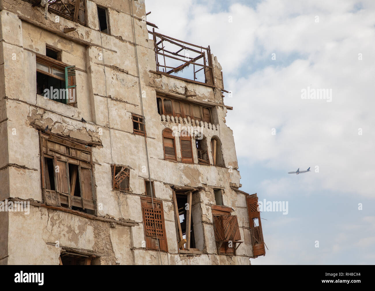 Altes Haus mit Holz- mashrabiya in al-Balad Viertel, Mekka Provinz, Jeddah, Saudi-Arabien Stockfoto