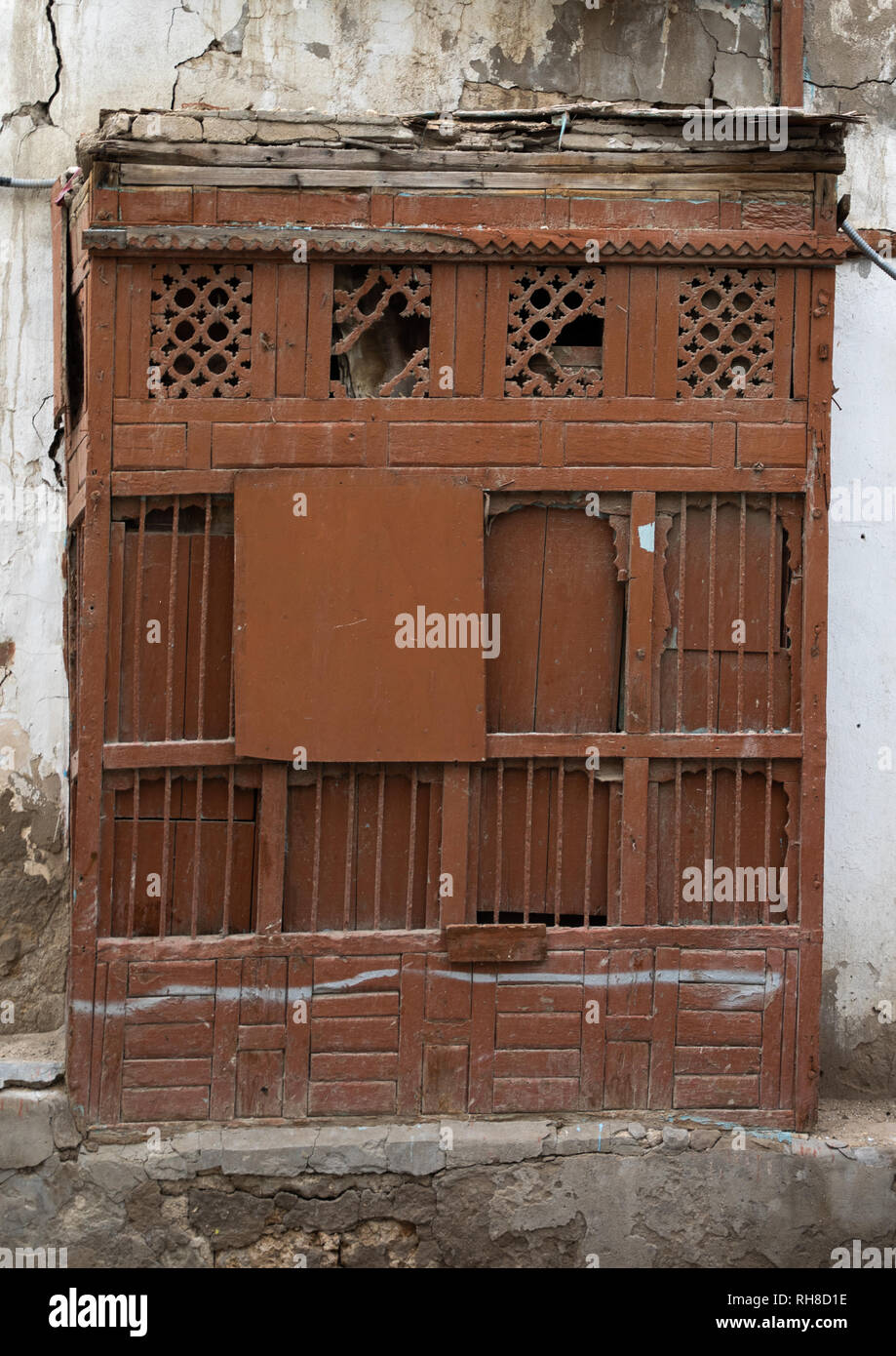 Holz- mashrabiya eines alten Hauses in al-Balad Viertel, Mekka Provinz, Jeddah, Saudi-Arabien Stockfoto