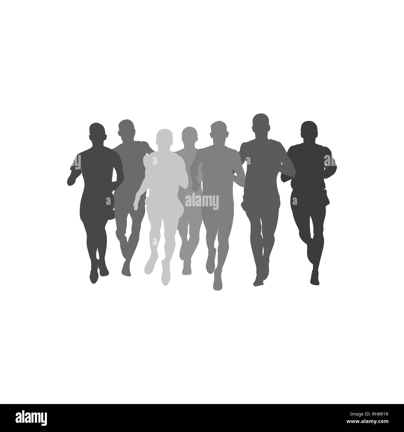 Silhouette Gruppe Männer Athleten Läufer laufen zusammen Stockfoto