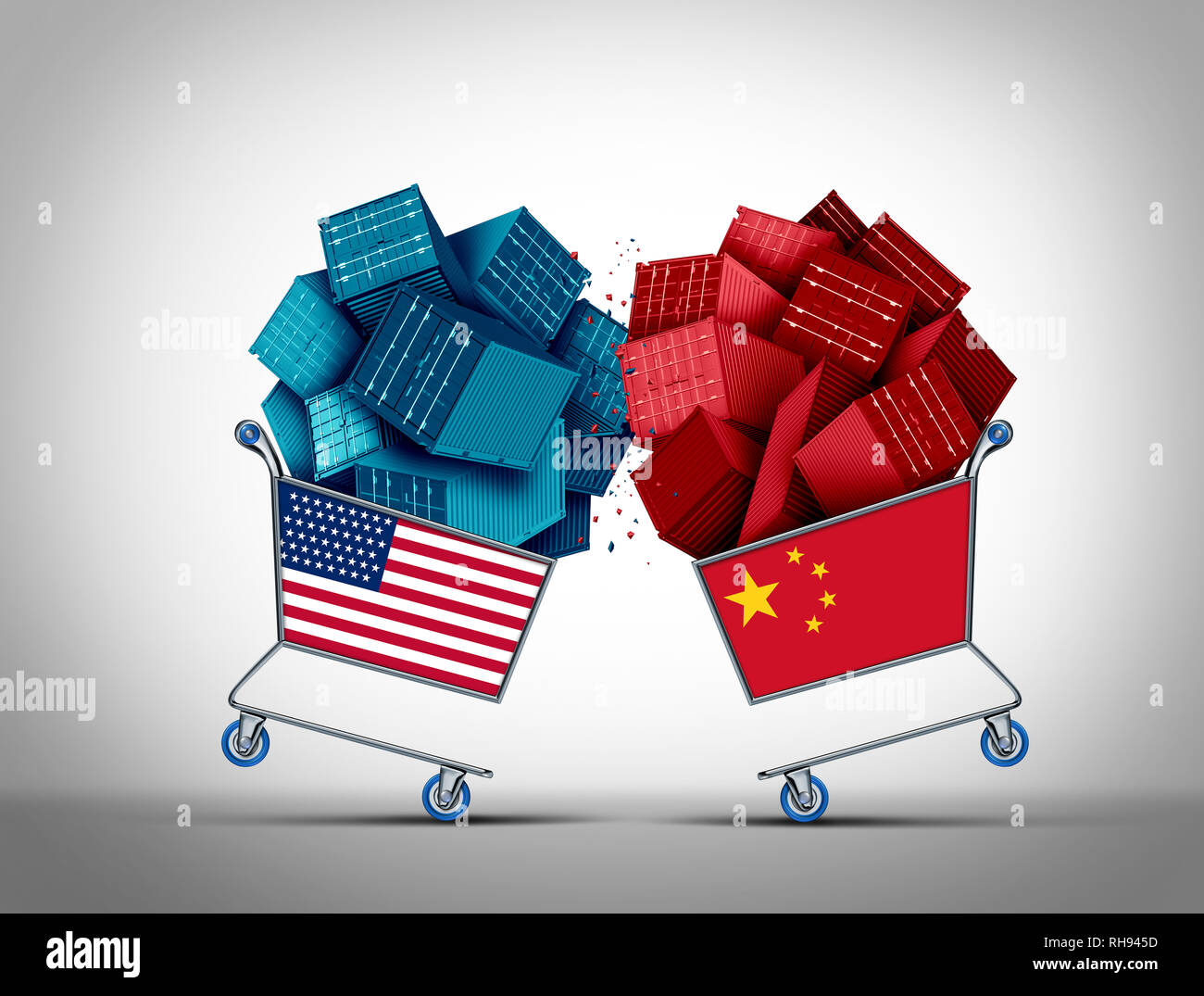 China American Trade kämpfen und USA wirtschaftliche Herausforderung oder Vereinigten Staaten chinesische Geschäft Verhandlungen Konflikt Konzept als wirtschaftliche Krieg und Tarif. Stockfoto