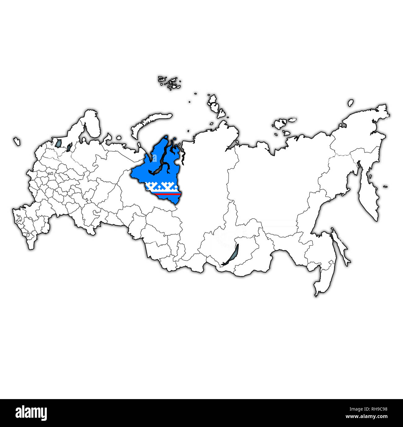 Emblem der Autonomen Bezirk der Jamal-Nenzen auf Karte mit Emblem der Autonomen Bezirk der Jamal-Nenzen auf Karte mit