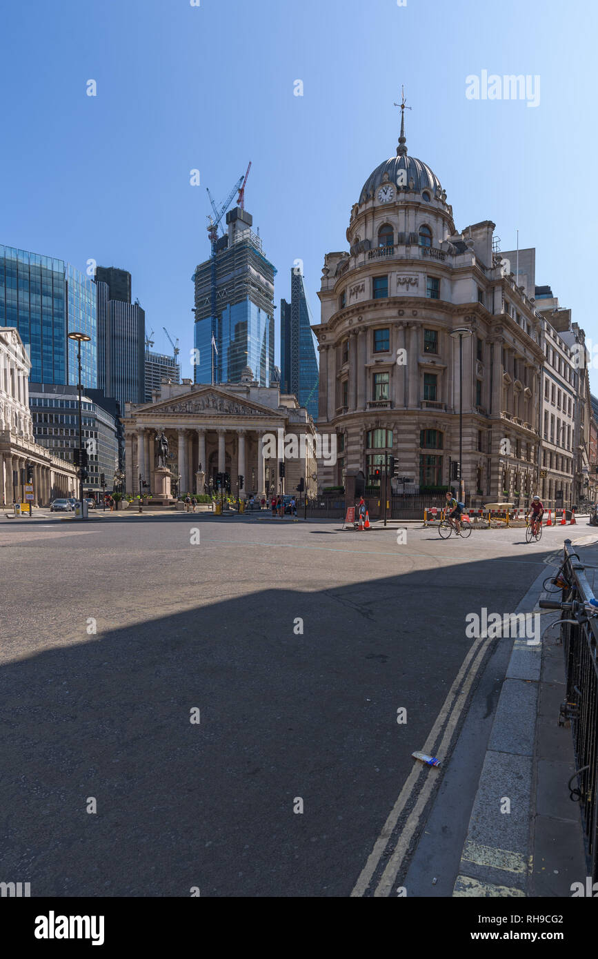 Bank Kreuzung, wo Threadneedle Street, Cornhill, Mansion House Street und der Lombard Street. Es ist die Heimat der London Stock Exchange Group. Stockfoto